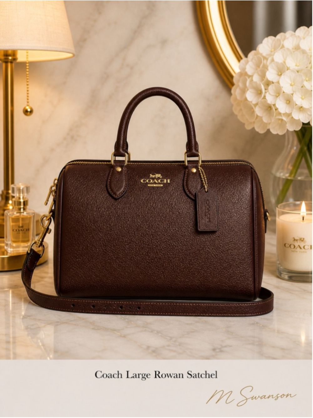 NEW Coach Large Rowan Satchel in Maple Pebble Leather with Gold Hardware NWT